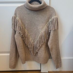 Entro Beige Fringed Turtleneck Sweater